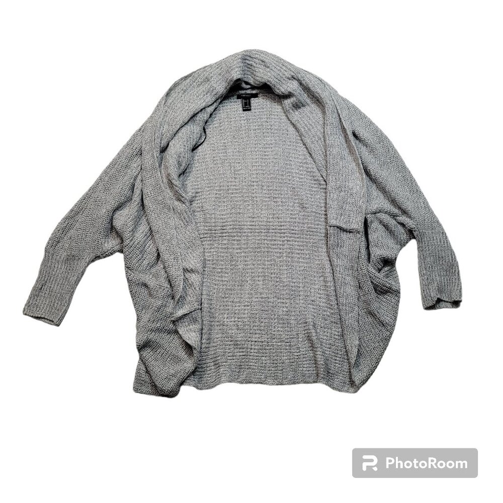 Open Cardigan Knit Dolman Sleeves Soft Acrylic Grey Fold Over Collar Forever 21